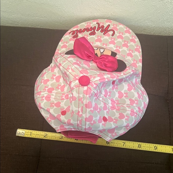 #9560+ Disney Minnie Mouse Hat with 3 D Bow/ Pink and White Hearts - Picture 3 of 8